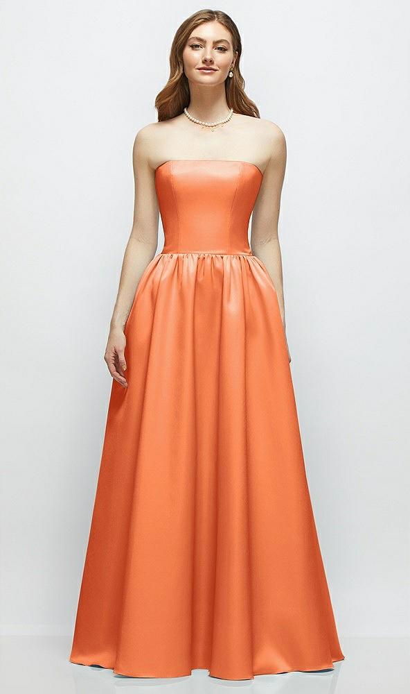 strapless satin drop waist gown with full skirt