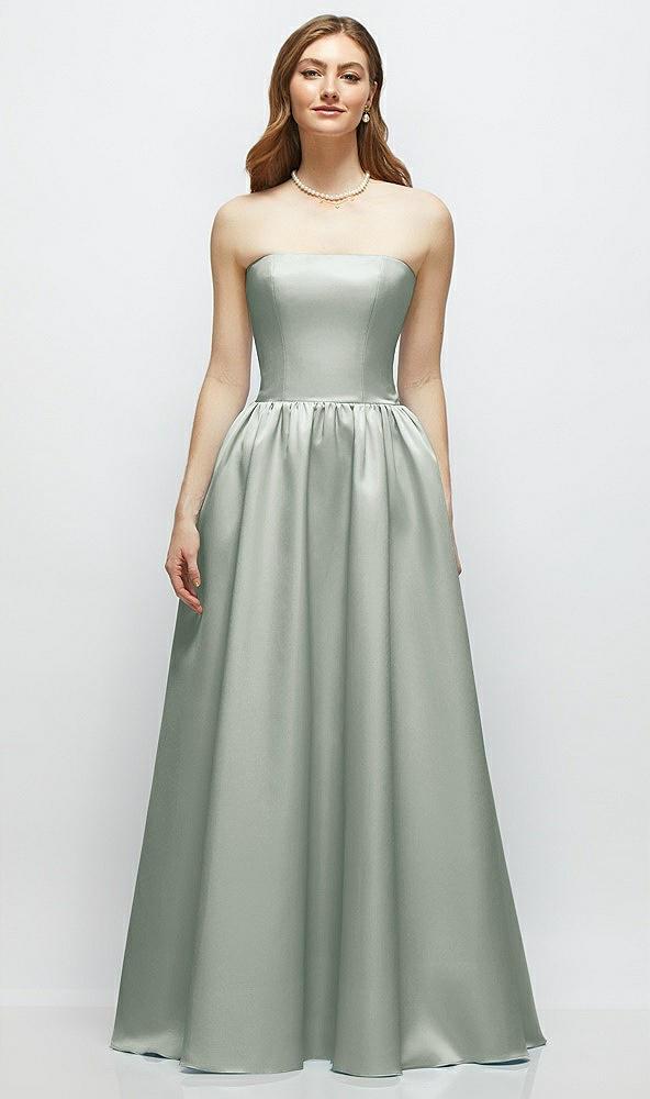 strapless satin drop waist gown with full skirt