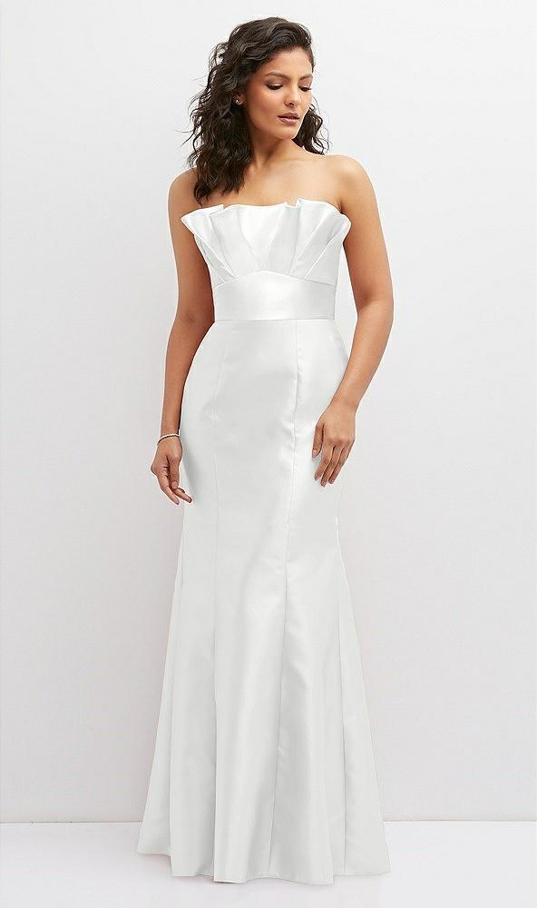 strapless satin fit and flare dress with crumb-catcher bodice
