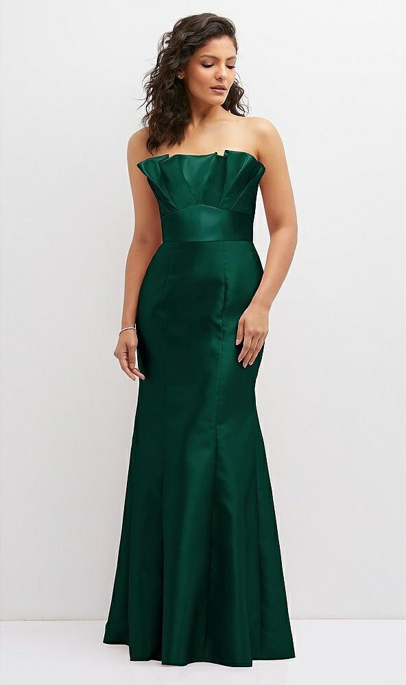 strapless satin fit and flare dress with crumb-catcher bodice