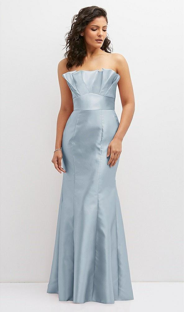 strapless satin fit and flare dress with crumb-catcher bodice