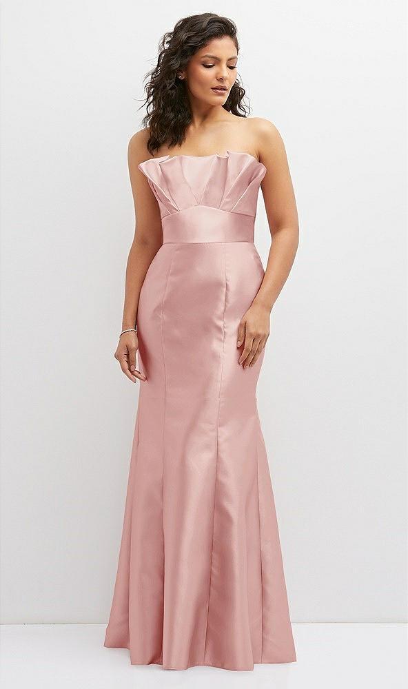 strapless satin fit and flare dress with crumb-catcher bodice