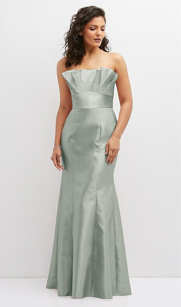strapless satin fit and flare dress with crumb-catcher bodice