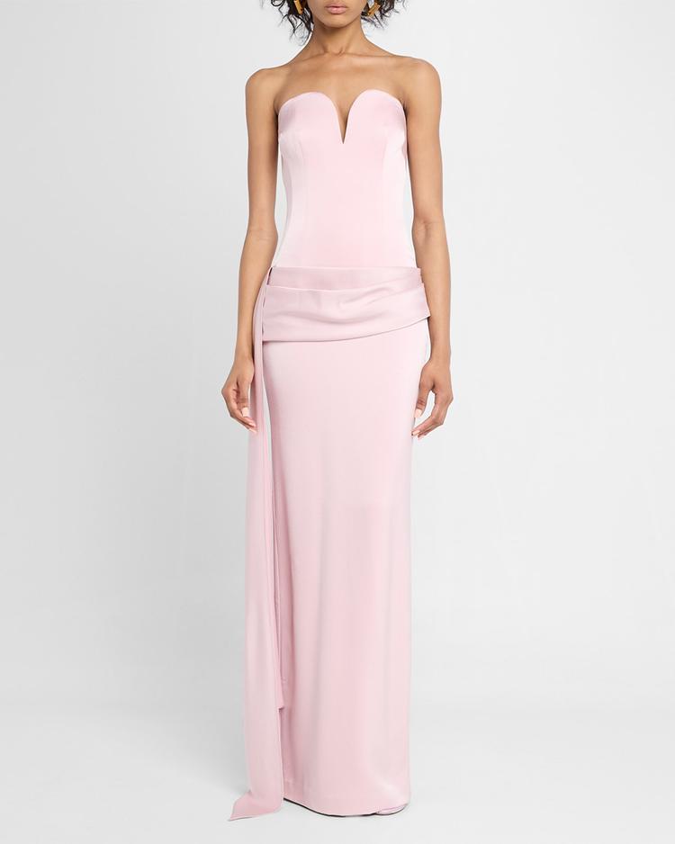strapless satin sash corset gown