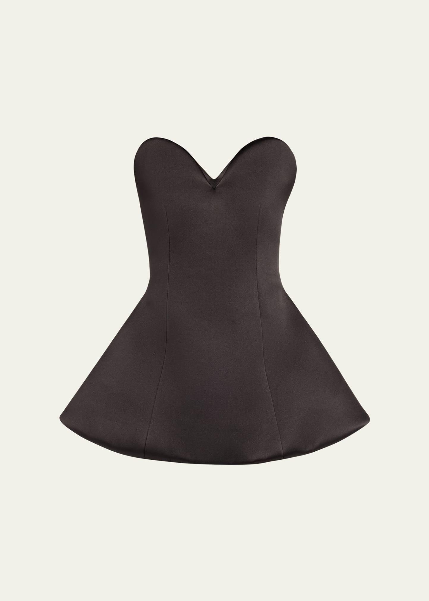 strapless satin sculptural mini flared dress