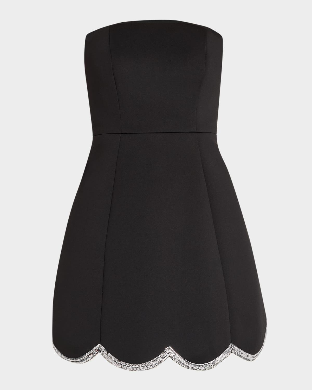 strapless scalloped sequin-trim mini dress