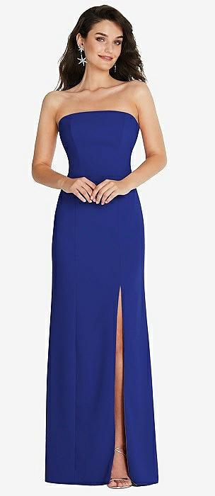 strapless scoop back maxi dress with front slit