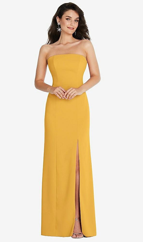 strapless scoop back maxi dress with front slit