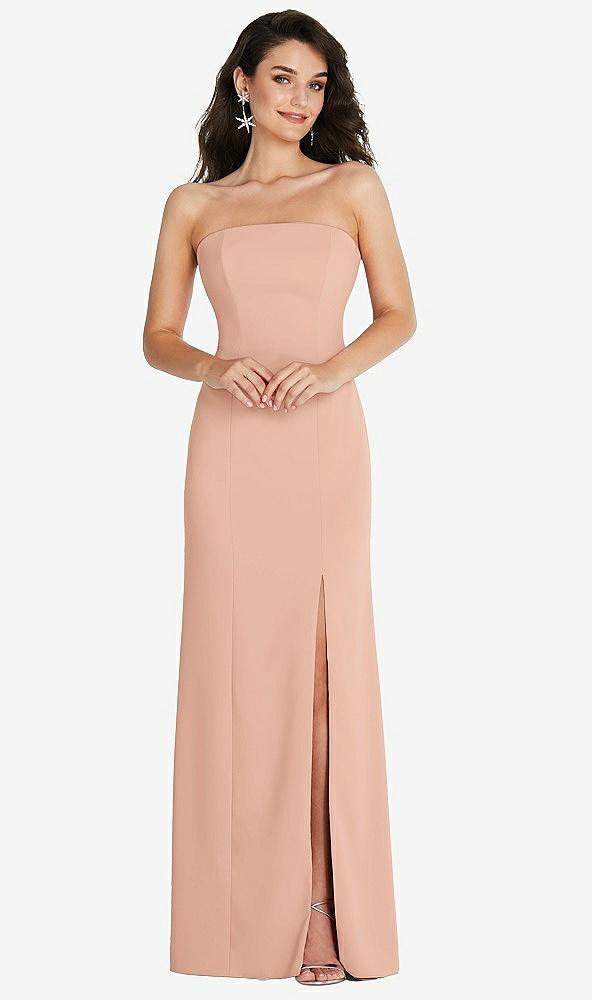 strapless scoop back maxi dress with front slit