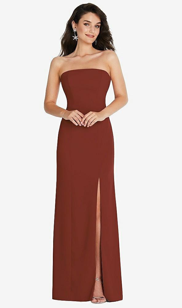 strapless scoop back maxi dress with front slit