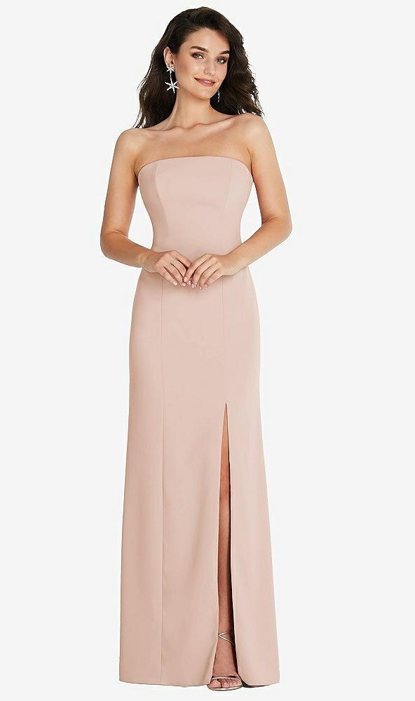 strapless scoop back maxi dress with front slit