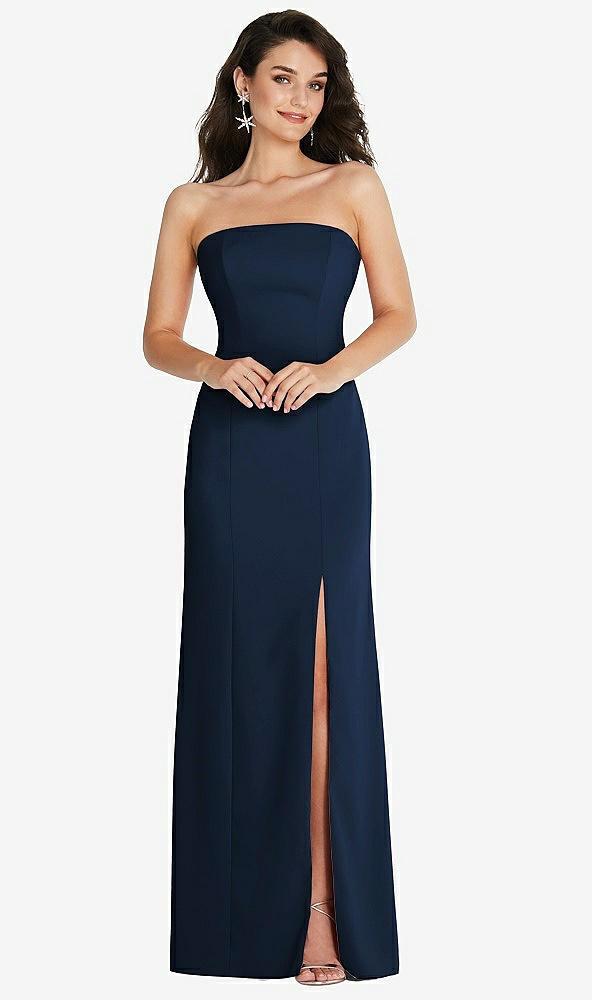 strapless scoop back maxi dress with front slit