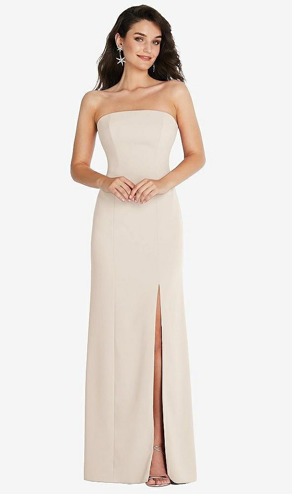strapless scoop back maxi dress with front slit