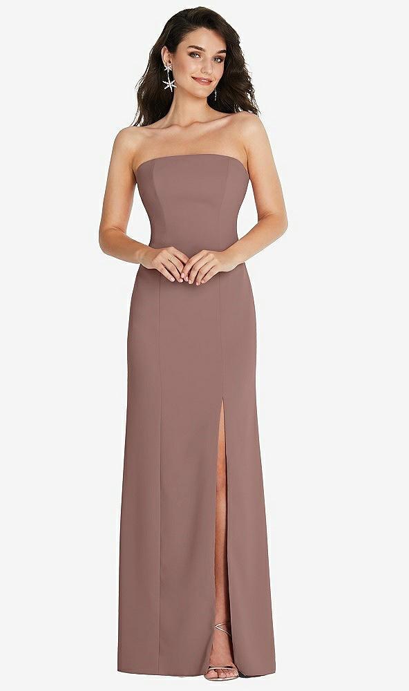 strapless scoop back maxi dress with front slit