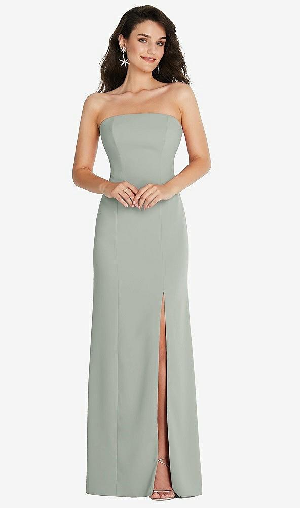 strapless scoop back maxi dress with front slit