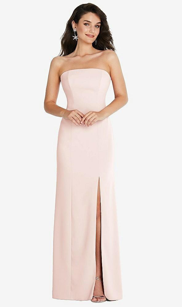 strapless scoop back maxi dress with front slit