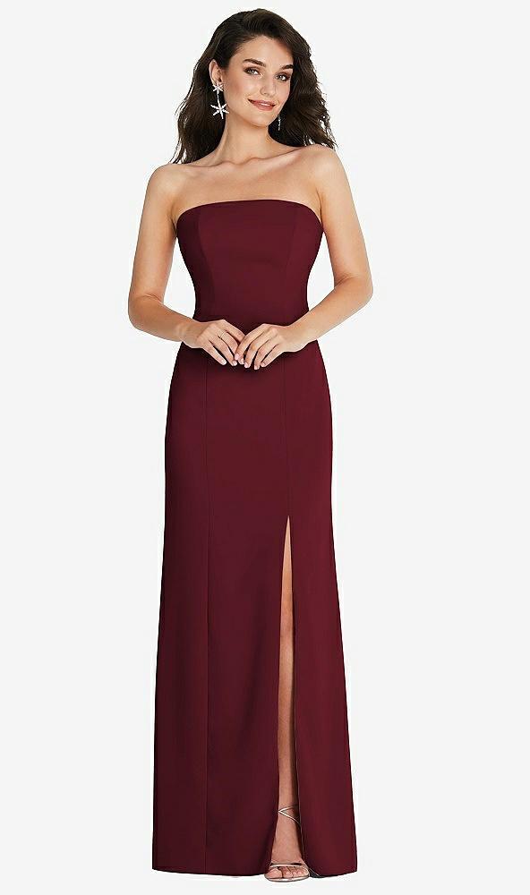 strapless scoop back maxi dress with front slit
