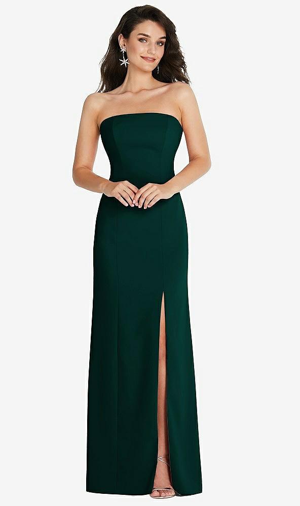 strapless scoop back maxi dress with front slit