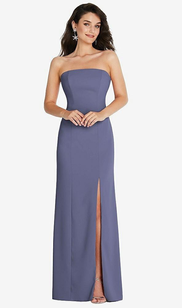 strapless scoop back maxi dress with front slit