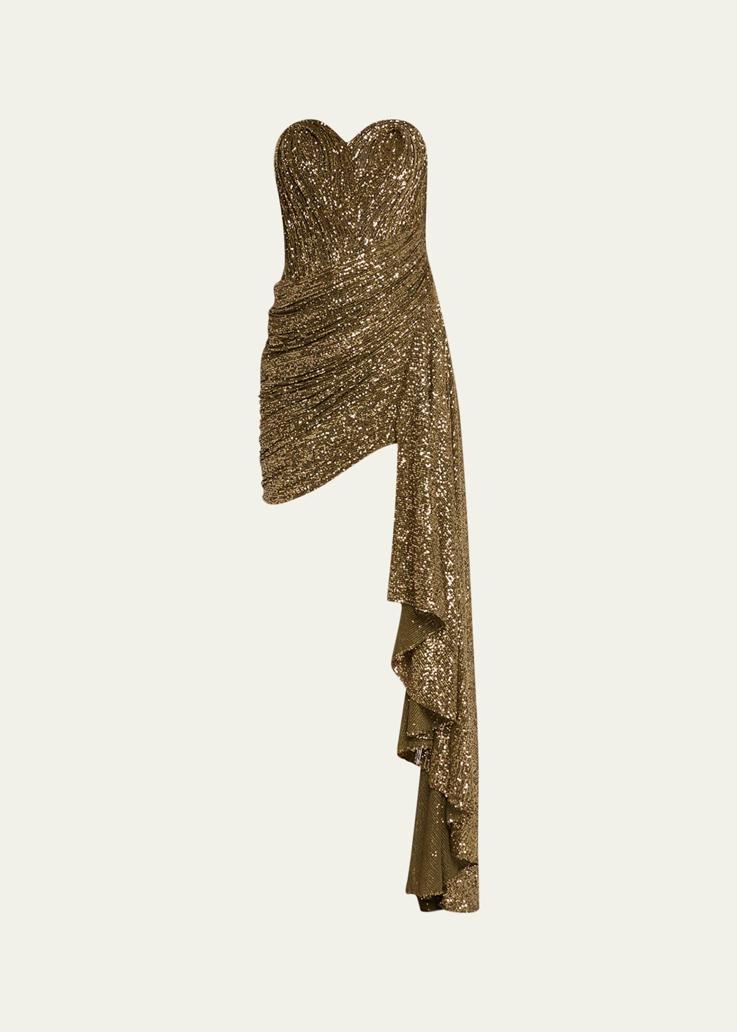strapless sequin draped sculpture mini dress