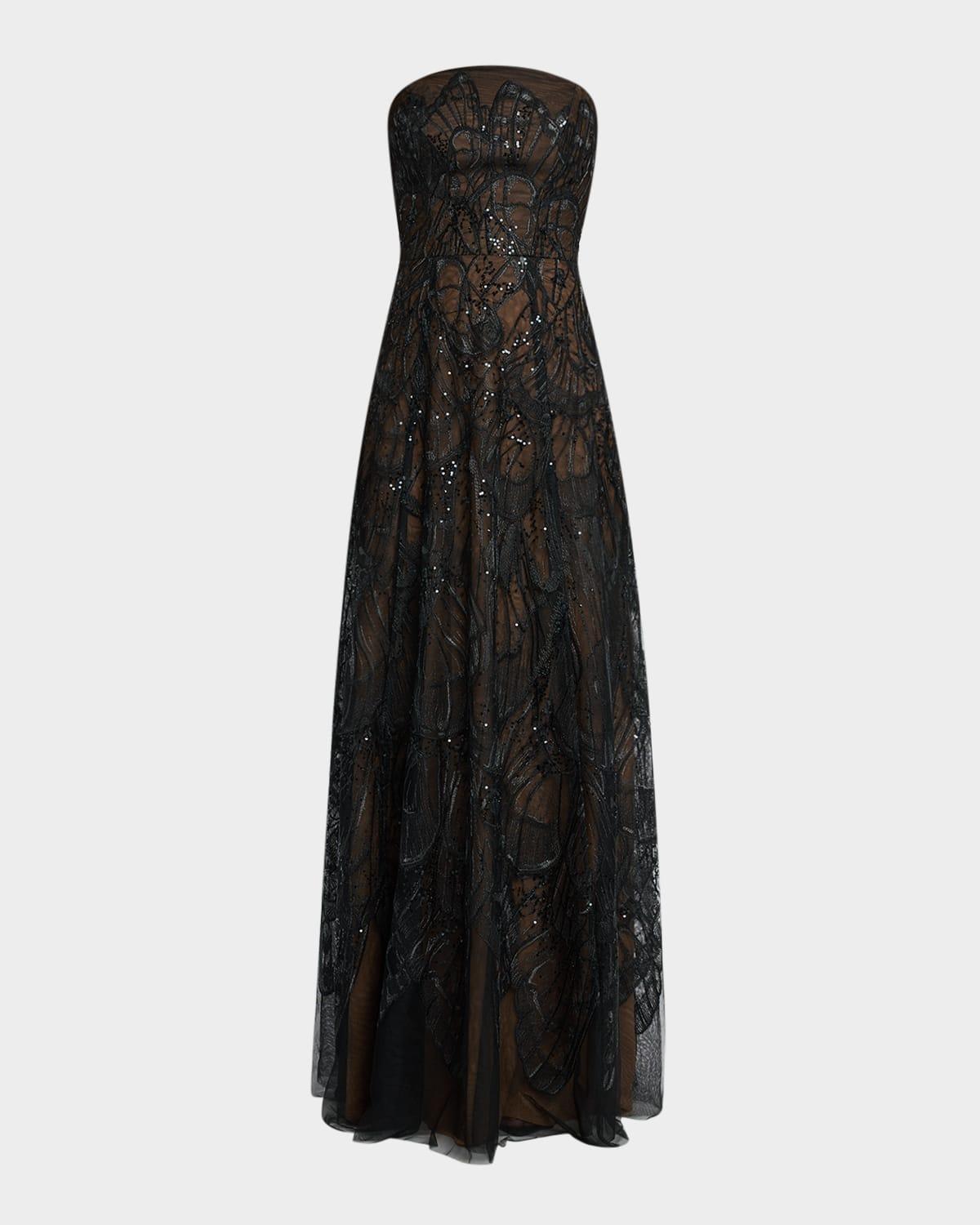 strapless sequin embroidered gown