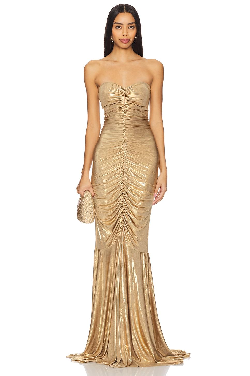 strapless shirred front fishtail gown