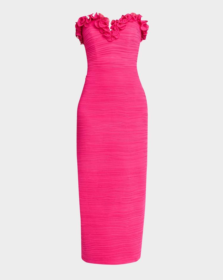 strapless shirred georgette maxi dress