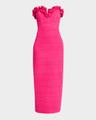 strapless shirred georgette maxi dress