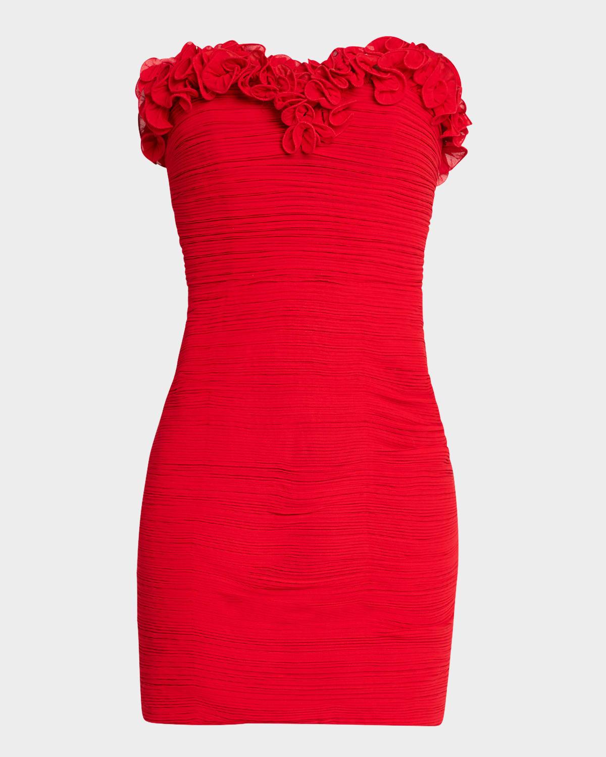 strapless shirred georgette mini dress