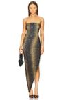 strapless side drape gown