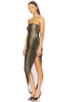 strapless side drape gown
