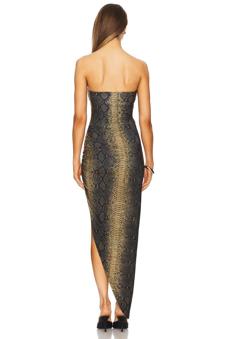 strapless side drape gown
