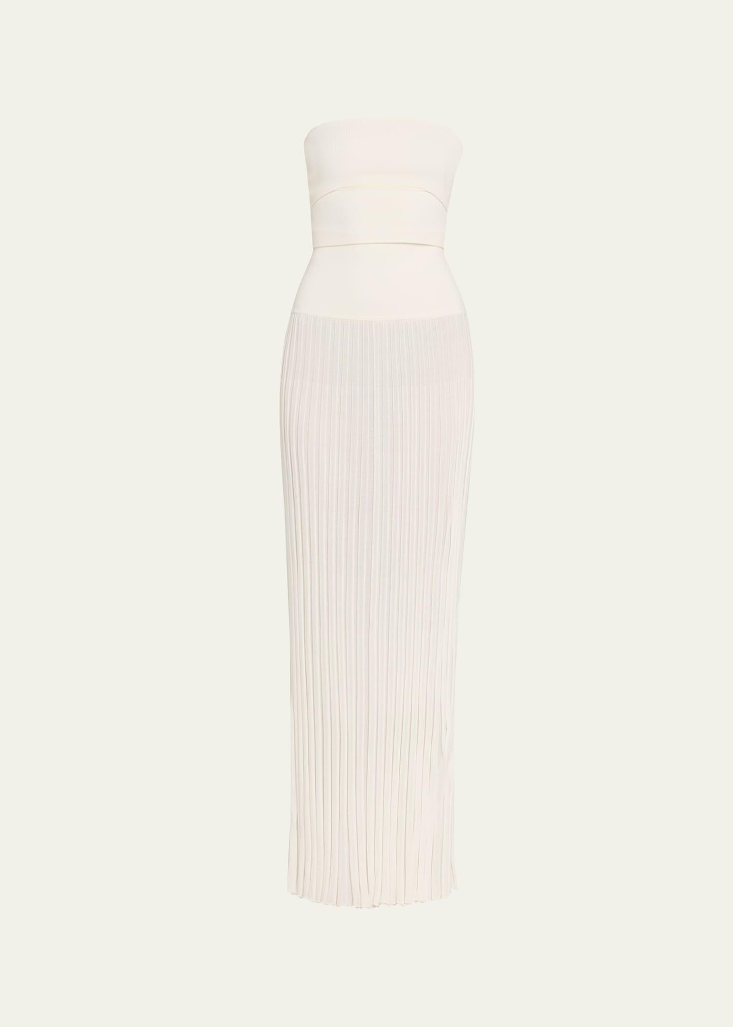strapless slash-cutout pleated maxi dress