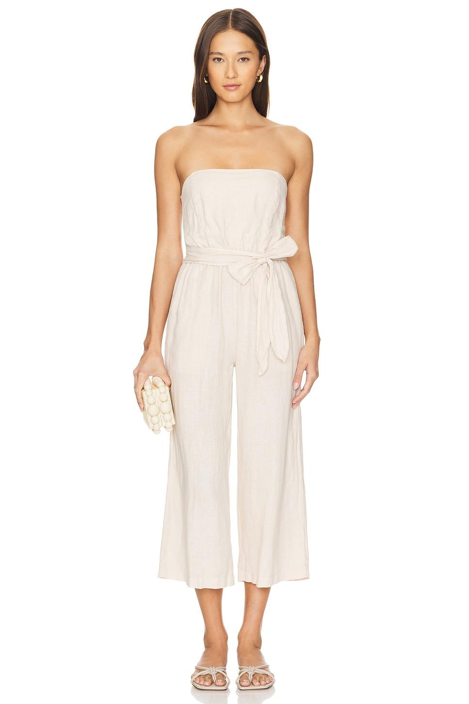 strapless smocked back jumpsuit