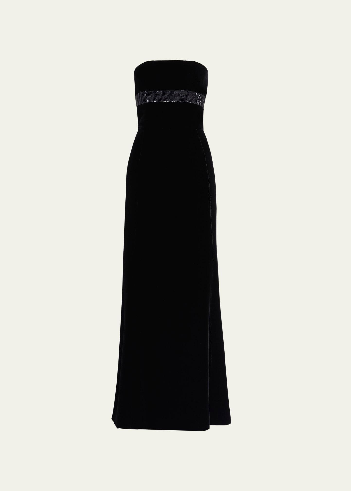 strapless strass embellished velvet trumpet gown