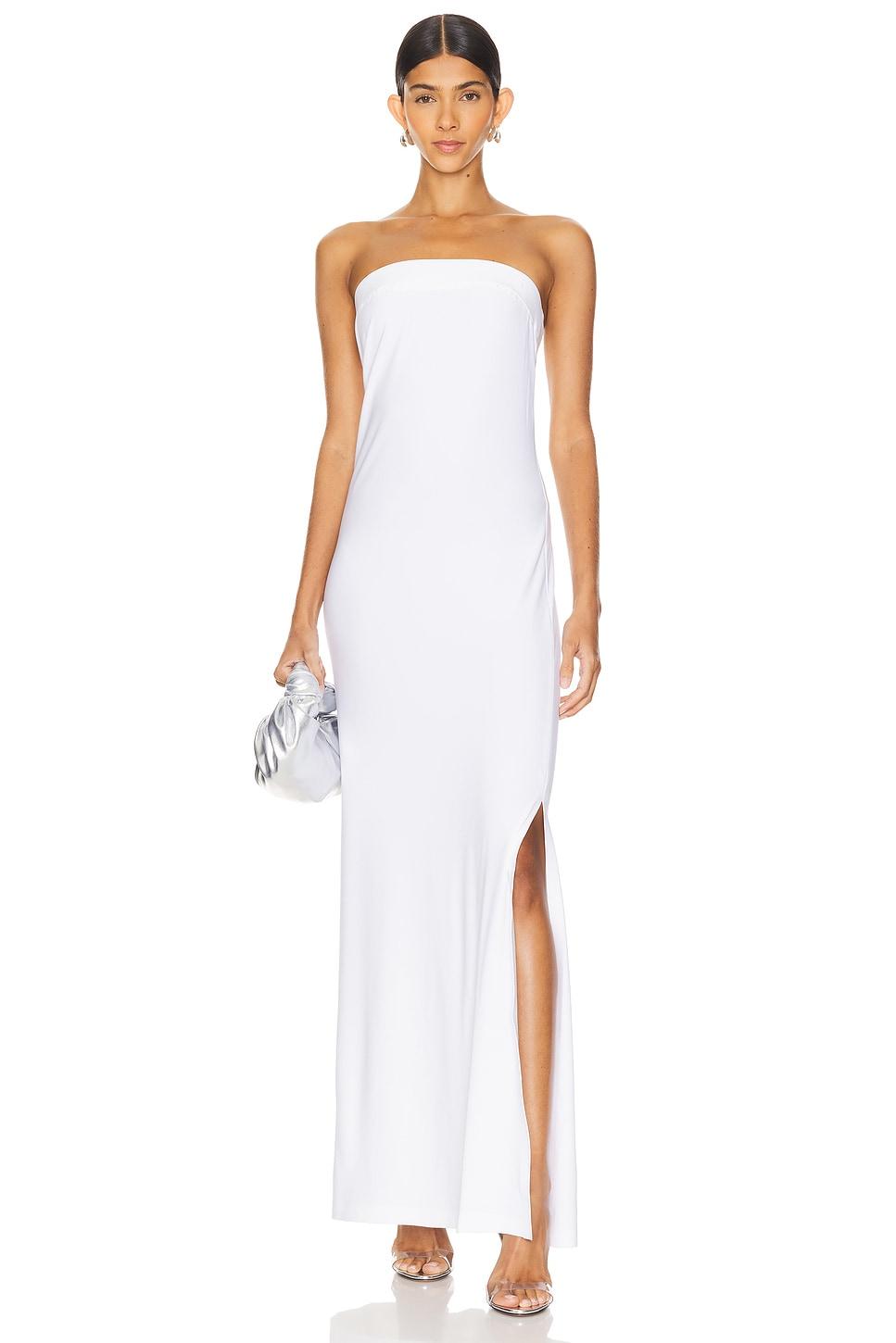 strapless tailored side slit gown