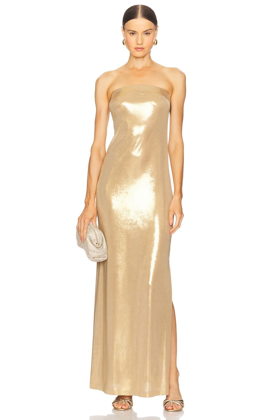 strapless tailored side slit gown