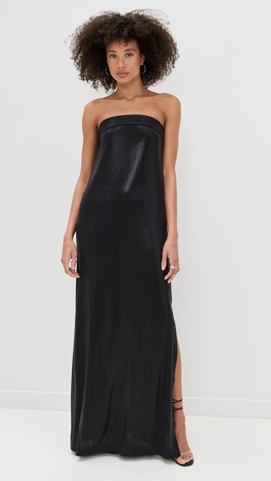 strapless tailored side slit gown