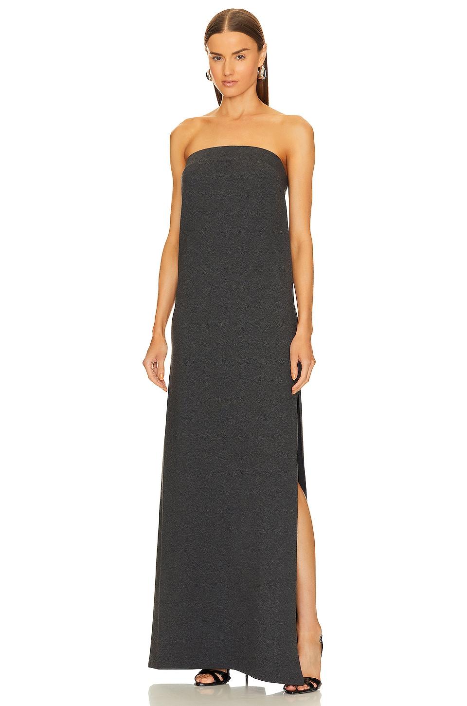 strapless tailored terry side slit gown