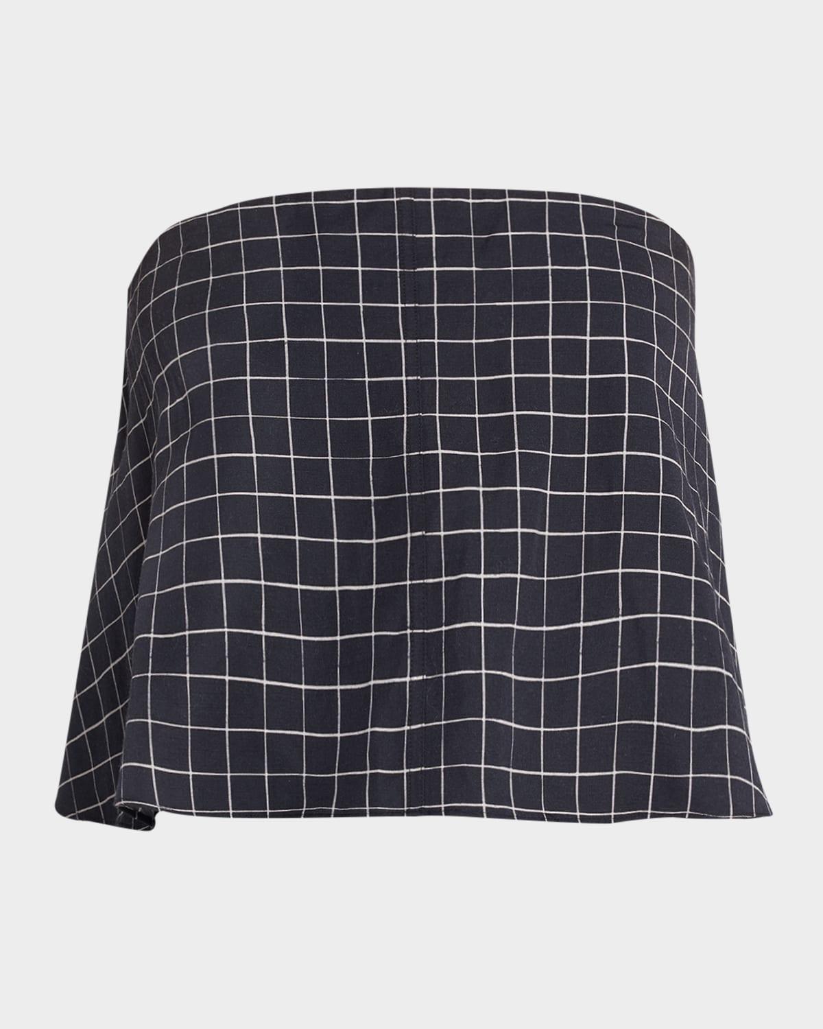 strapless tie-back plaid top