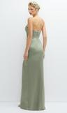 strapless topstitched corset satin maxi dress with draped column skirt