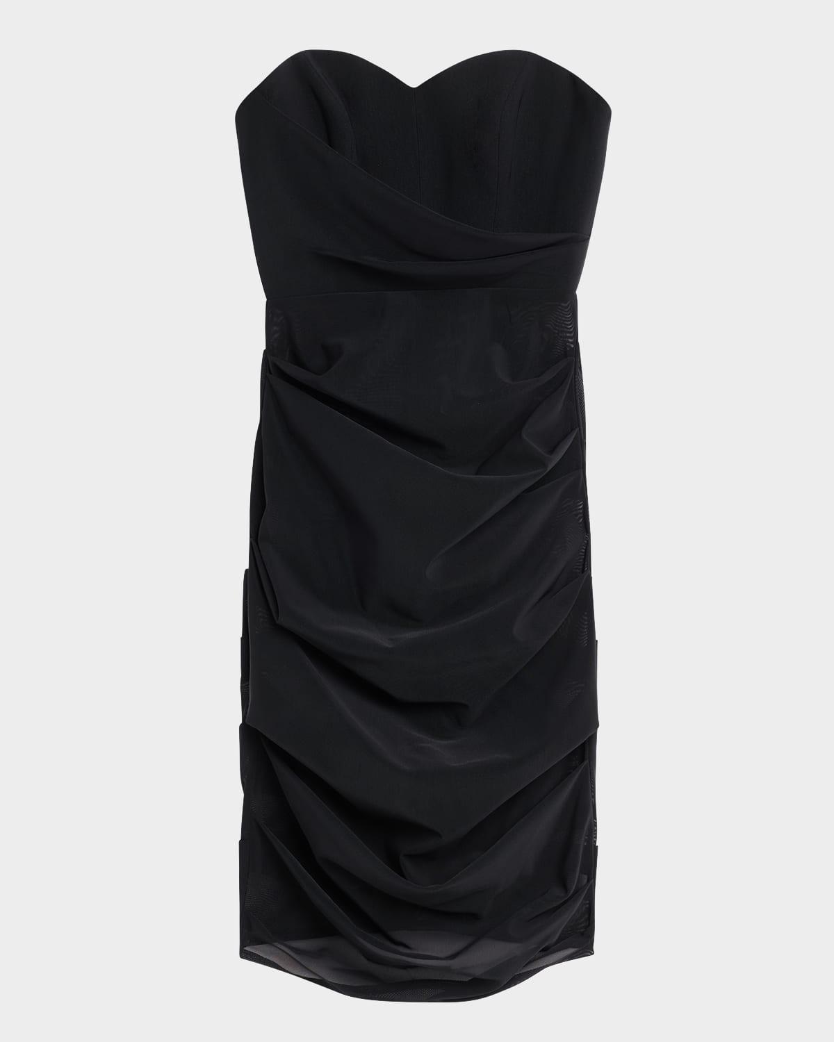 strapless tucked power mesh dress