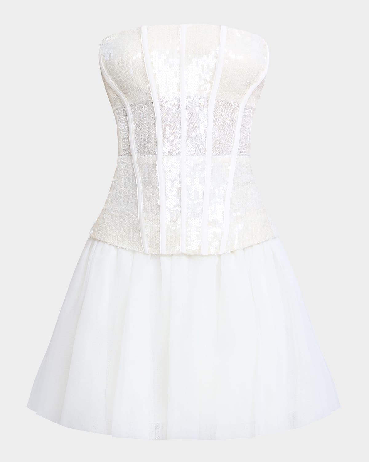strapless tulle & sequin lace corset mini dress
