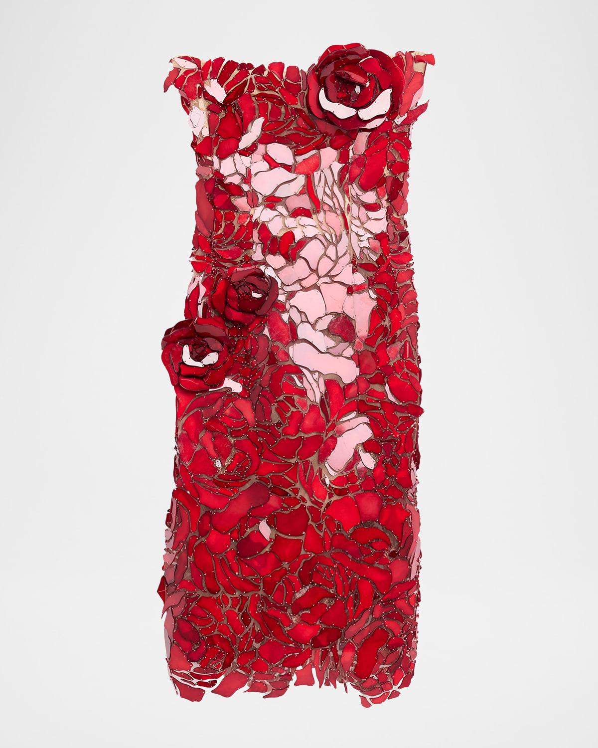 strapless tulle embroidered cocktail dress