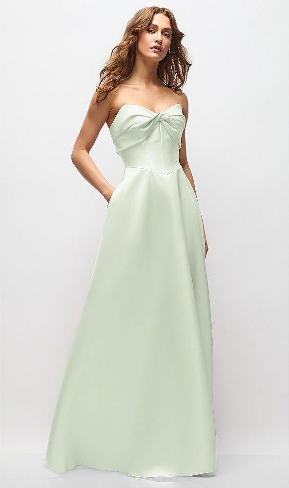 strapless twist cuff neck satin maxi dress with basque-waist & full skirt