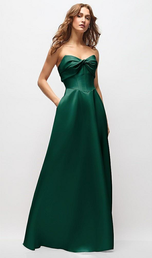 strapless twist cuff neck satin maxi dress with basque-waist & full skirt