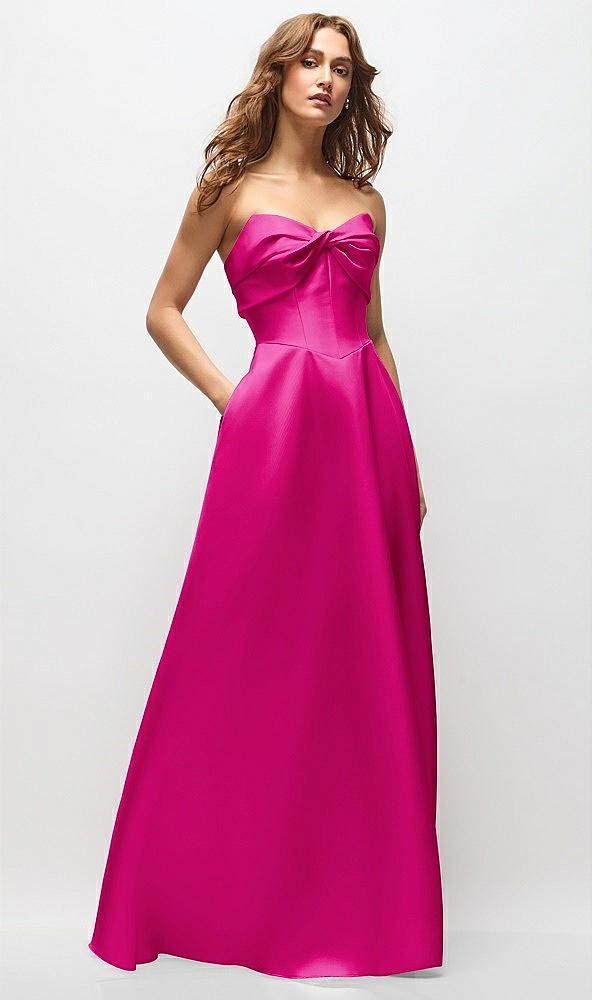 strapless twist cuff neck satin maxi dress with basque-waist & full skirt