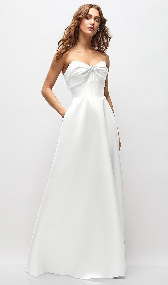 strapless twist cuff neck satin maxi dress with basque-waist & full skirt