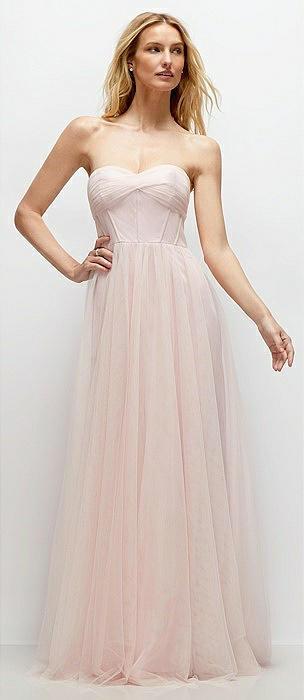 strapless twist cup tulle corset dress with full maxi skirt