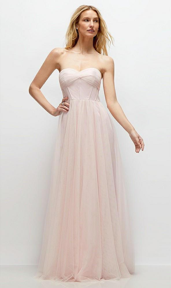 strapless twist cup tulle corset dress with full maxi skirt
